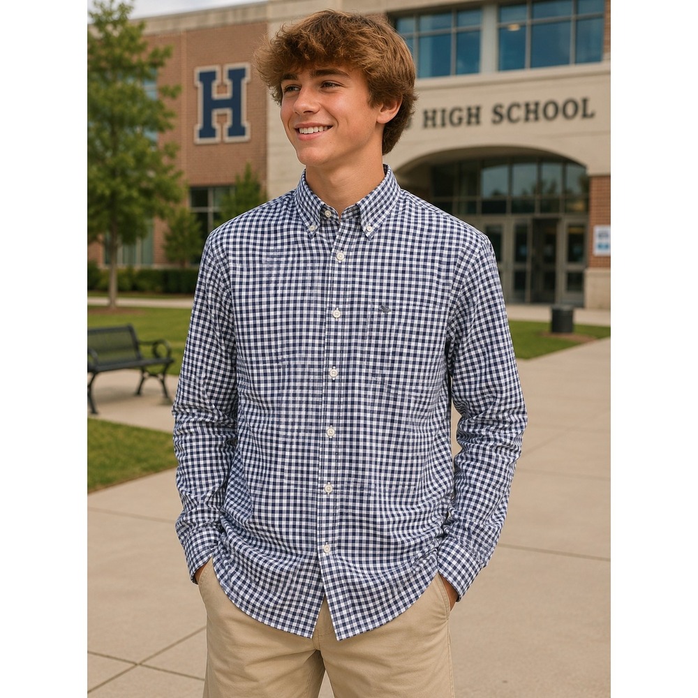 Vineyard Vines Youth XL/18 Whale Shirt Blue And White Check Pattern -144